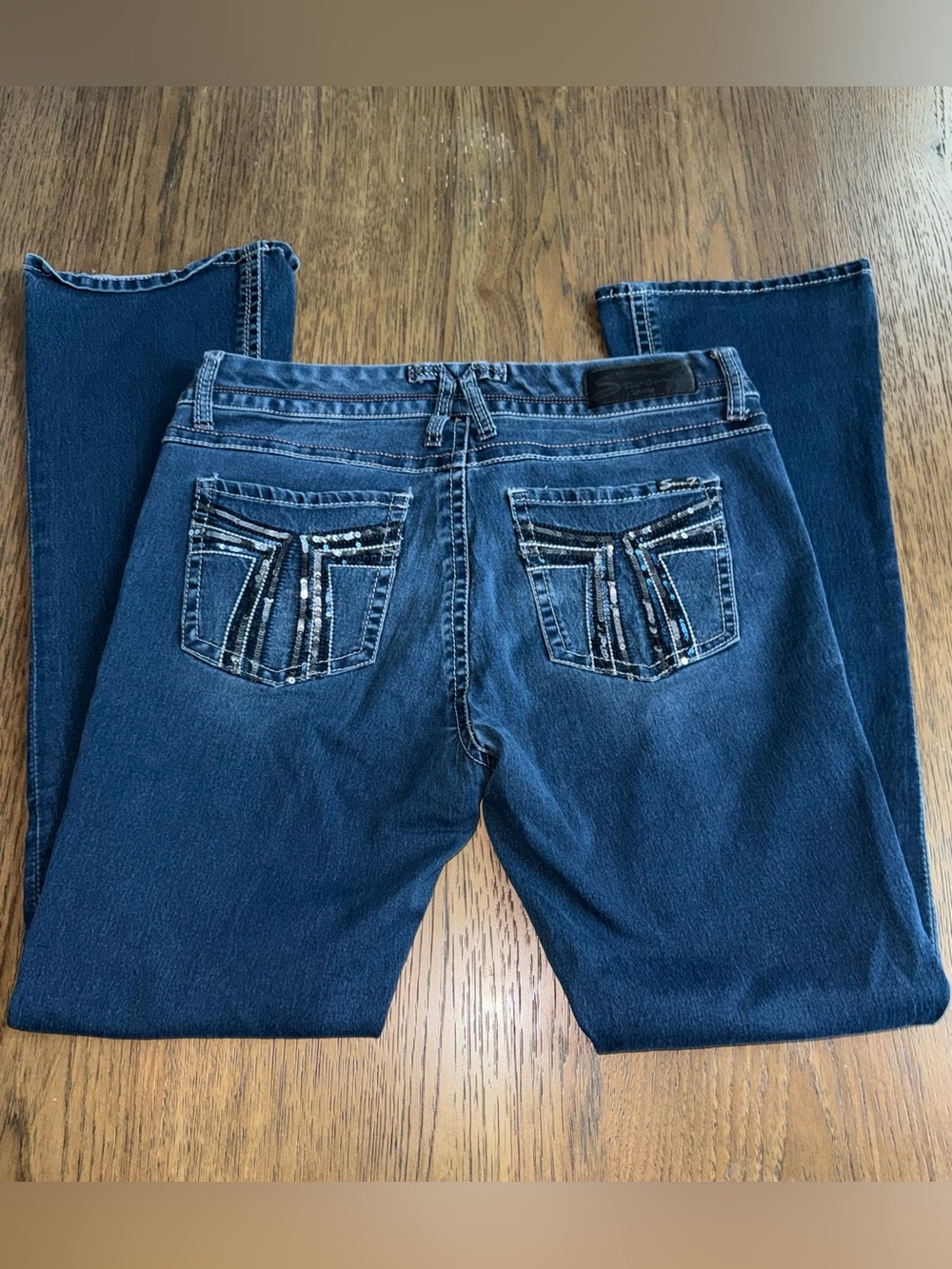 Seven7 Dark Blue Embellished Back Pocket Women's Jeans